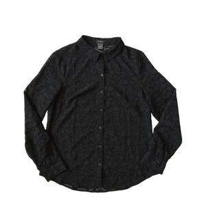 Ann Taylor Black Sheer Animal Print Lightweight Button Up Blouse Women's Size 8